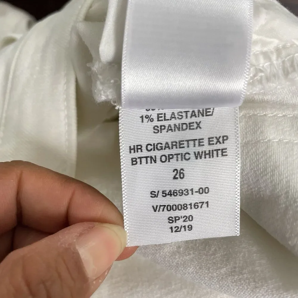 Gap High Rise Cigarette Slim Straight Women’s 2/26 White Stretch Ankle Jeans
